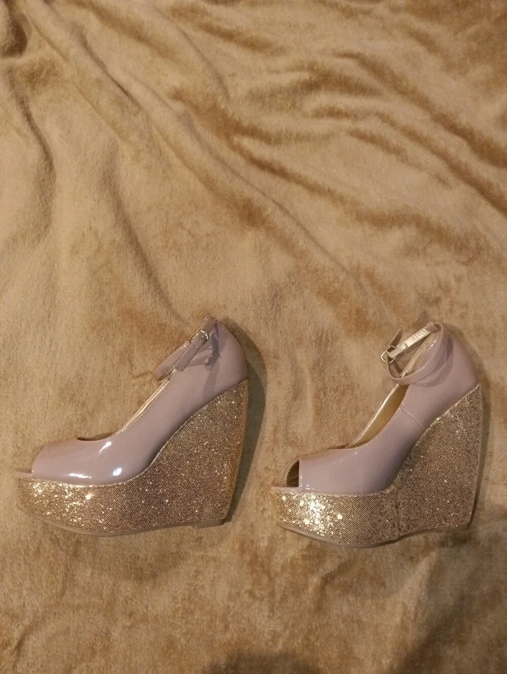 Madden Girl Pink Patent Peep-Toe Ankle-Strap Wedges